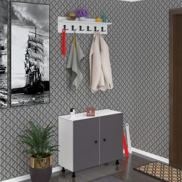 Kenzlife portmanto ayakkabılık ve askılık edik4 gribyz 68*080*32 onaltı çift ayakkabı kapasitesi - Image 1