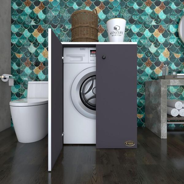 Kenzlife çamaşır makinesi dolabı kapaklı tatyana gri 90*70*60 banyo ofis kapaklı arkalıksız - Image 1