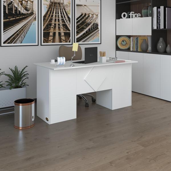 Kenzlife ofis masası kuma kengo byz 75*170*60 raflı dolap çiftli eşkenar bilgisayar çalışma masası - Image 1