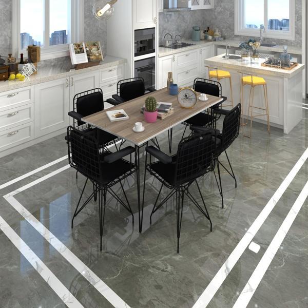 Knsz masa sandalye takımı hem75mazlum crdsyh 130*070 klçsm 6 sandalye syhsyh kolçaklı sırt minderli - Image 1