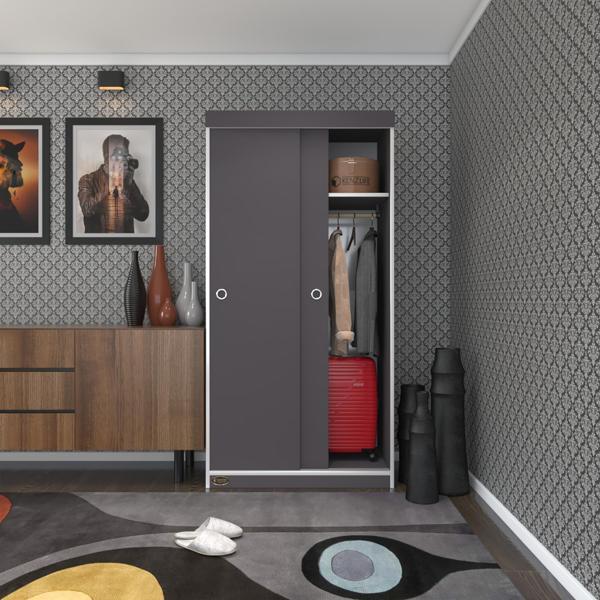Kenzlife gardırop sürgülü kapaklı kapılı karanfil090 gri gardolap dolap - Image 1