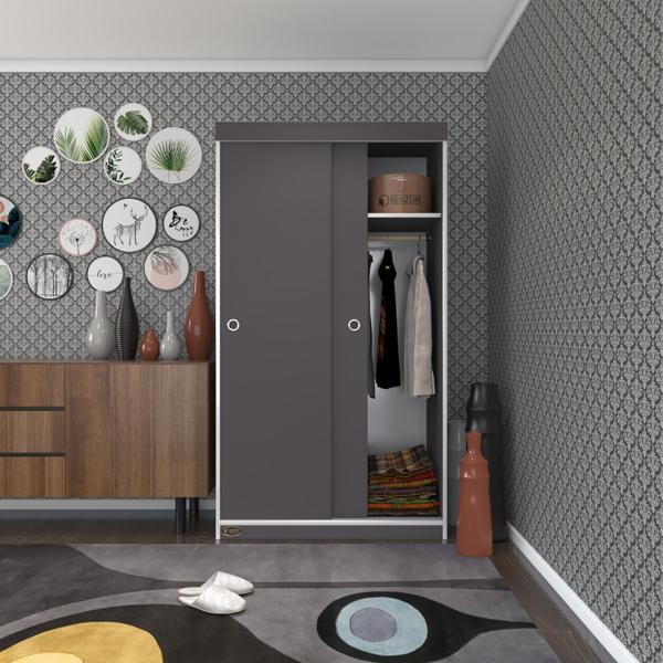 Kenzlife gardırop sürgülü kapaklı kapılı karanfil100 gri gardolap dolap - Image 1