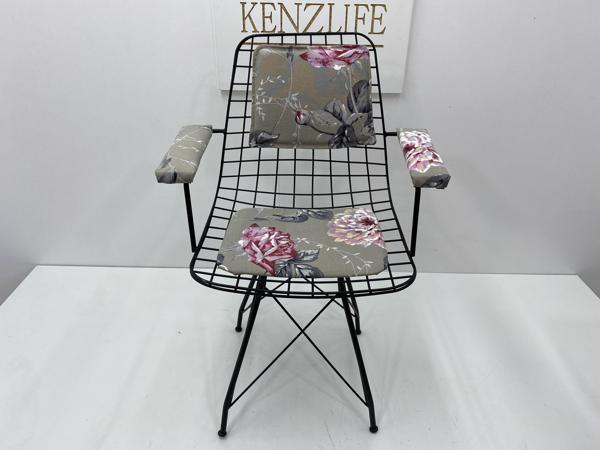 Knsz kafes tel sandalyesi 1 li mazlum syhyaprak gri kumaş kolçaklı sırt minderli ofis cafe bahçe mutfak - Image 1
