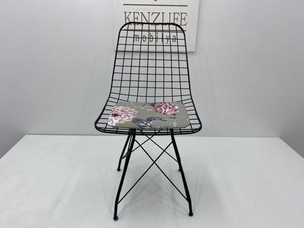 Knsz kafes tel sandalyesi 1 li mazlum syhyaprak gri kumaş ofis cafe bahçe mutfak - Image 1