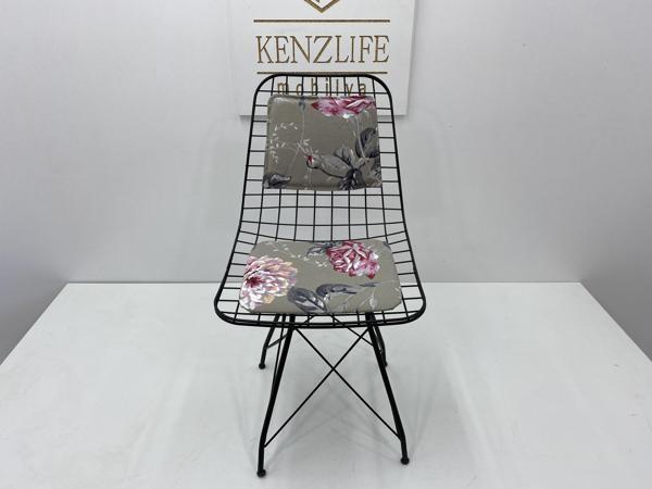Knsz kafes tel sandalyesi 1 li mazlum syhyaprak gri kumaş sırtminderli ofis cafe bahçe mutfak - Image 1