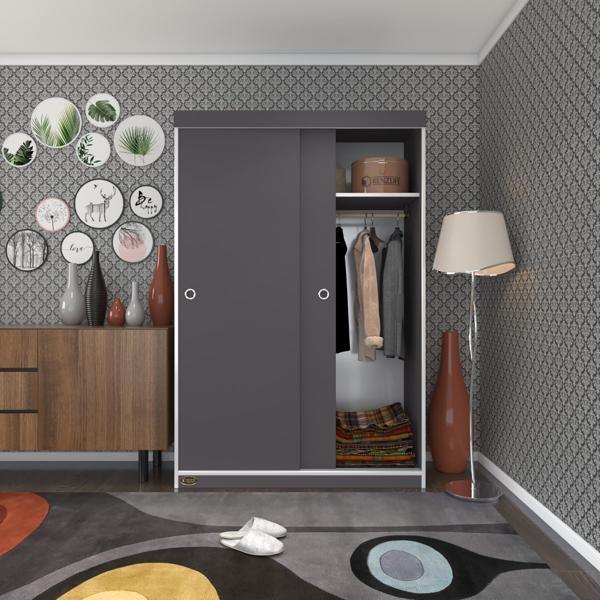 Kenzlife gardırop sürgülü kapaklı kapılı karanfil120 gri gardolap dolap - Image 1