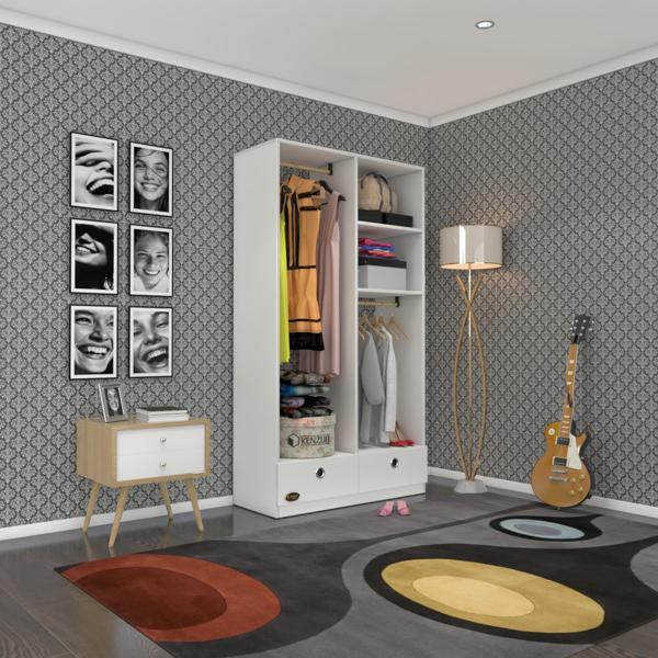 Kenzlife giysi dolabı 2 bölmeli 2 çekmeceli bedri 182*100*42 byz dolap kapaksız - Image 1