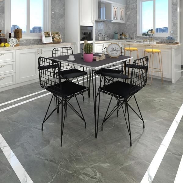 Knsz masa sandalye takımı hem75mazlum grisyh 080*080 klç 4 sandalye syhsyh kolçaklı - Image 1