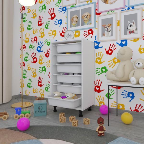Kenzlife sepetli mutfak dolabı ruberu byz 086x45x30 banyo oyuncak çamaşır beyaz 6 lı sepet - Image 1