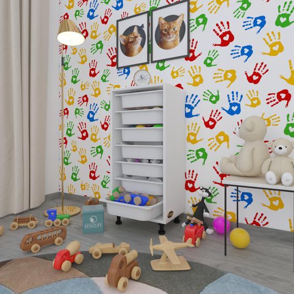 Kenzlife sepetli mutfak dolabı ruberu byz 098x45x30 banyo oyuncak çamaşır beyaz 7 li sepet - Image 1