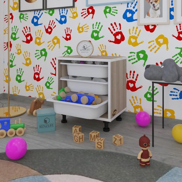 Kenzlife sepetli mutfak dolabı ruberu crd 050x45x30 banyo oyuncak çamaşır beyaz 3 lü sepet - Image 1