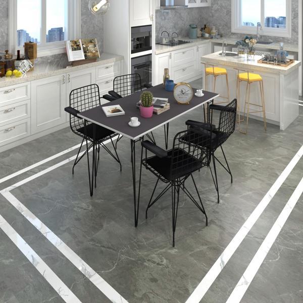 Knsz masa sandalye takımı hem75mazlum grisyh 130*070 klç 4 sandalye syhsyh kolçaklı - Image 1