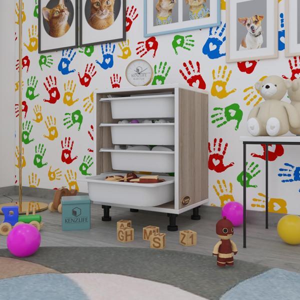 Kenzlife sepetli mutfak dolabı ruberu crd 062x45x30 banyo oyuncak çamaşır beyaz 4 lü sepet - Image 1