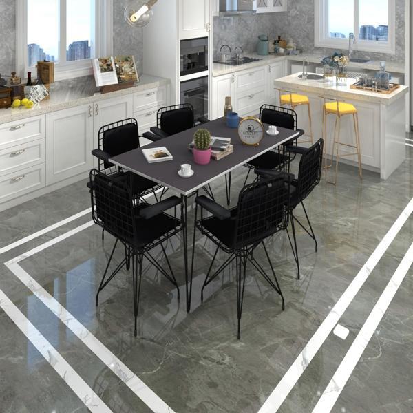Knsz masa sandalye takımı hem75mazlum grisyh 130*070 klçsm 6 sandalye syhsyh kolçaklı sırt minderli - Image 1