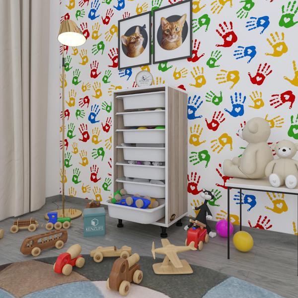 Kenzlife sepetli mutfak dolabı ruberu crd 098x45x30 banyo oyuncak çamaşır beyaz 7 li sepet - Image 1