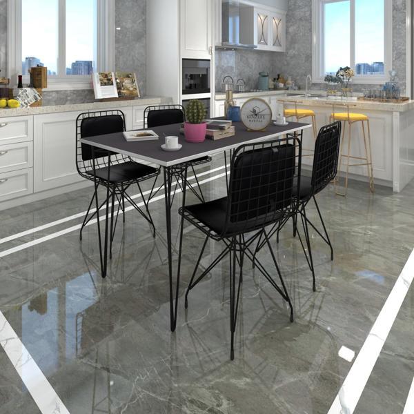 Knsz masa sandalye takımı hem75mazlum grisyh 130*070 sm 4 sandalye syhsyh sırt minderli - Image 1