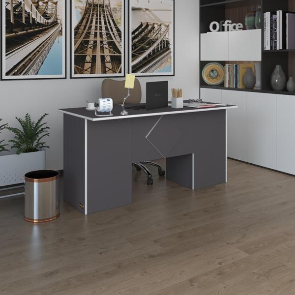 Kenzlife ofis masası kuma kengo gri 75*150*80 kilitli kapaklı dolap çiftli eşkenar bilgisayar çalışma masası - Image 1