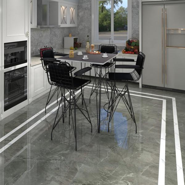 Knsz masa sandalye takımı hem105zengin grisyh 080*080 4 sandalye syhsyh kolçaklı sırt minderli - Image 1