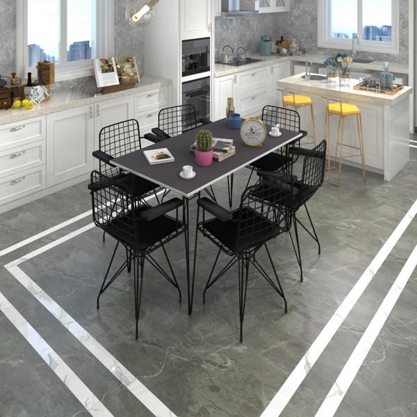 Knsz masa sandalye takımı hem75mazlum grisyh 130*090 klç 6 sandalye syhsyh kolçaklı - Image 1