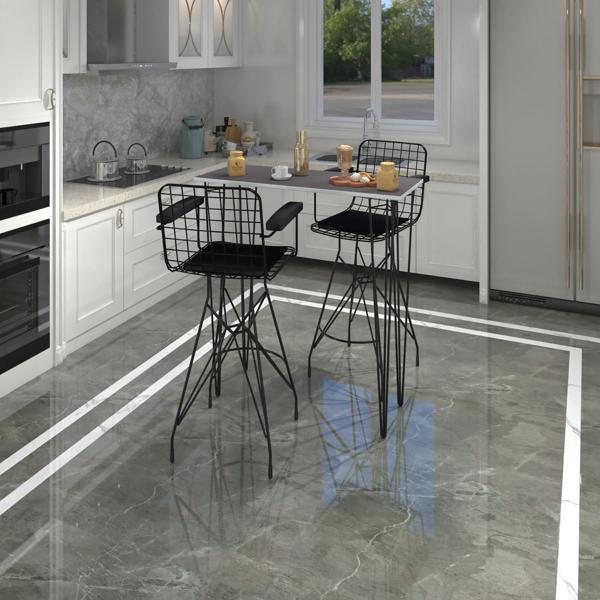 Knsz masa sandalye takımı hem105zengin grisyh 100*040 2 sandalye syhsyh kolçaklı - Image 1