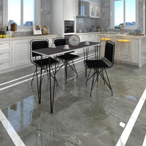 Knsz masa sandalye takımı hem75mazlum grisyh 140*040 sm 3 sandalye syhsyh sırt minderli - Image 1