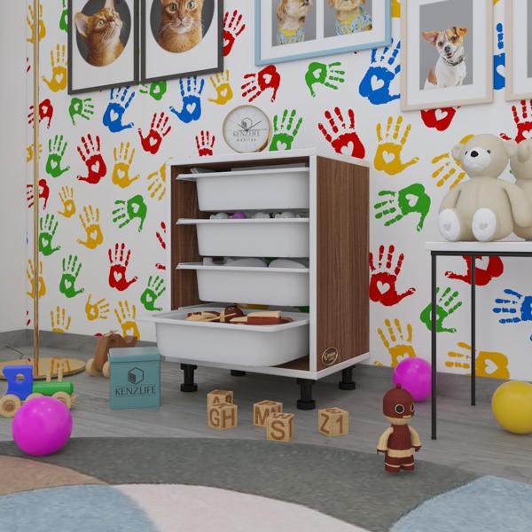 Kenzlife sepetli mutfak dolabı ruberu cvz 062x45x30 banyo oyuncak çamaşır beyaz 4 lü sepet - Image 1