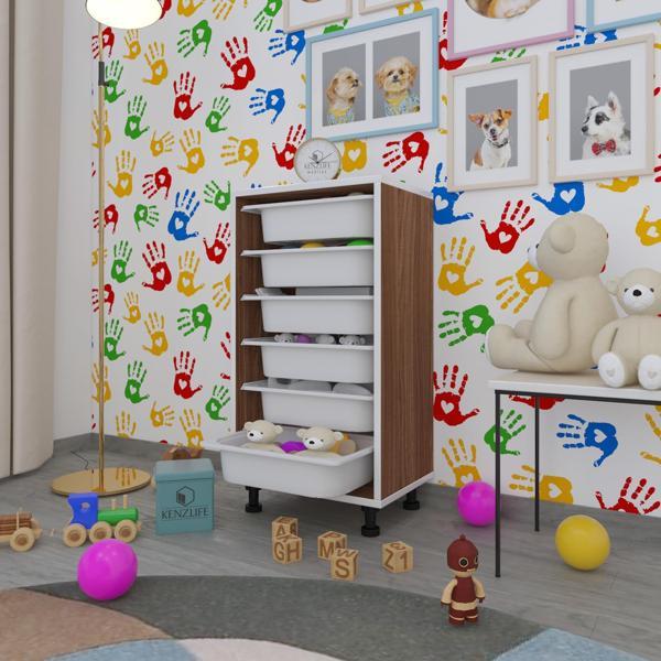 Kenzlife sepetli mutfak dolabı ruberu cvz 086x45x30 banyo oyuncak çamaşır beyaz 6 lı sepet - Image 1