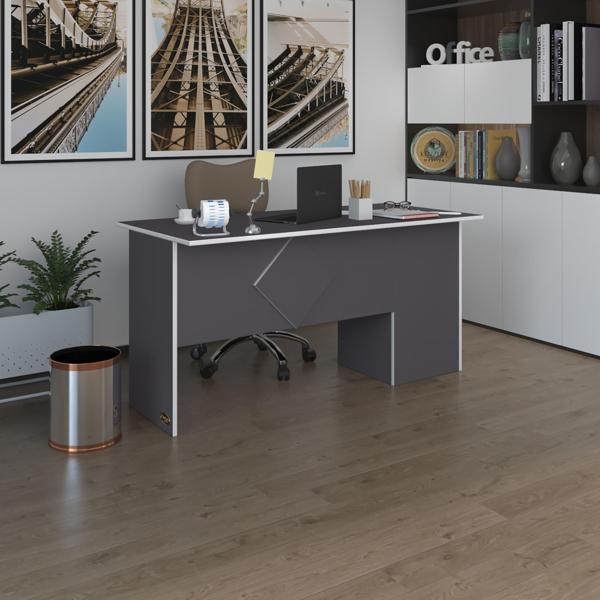 Kenzlife ofis masası yoko ono gri sol 75*130*80 raflı dolap eşkenar bilgisayar çalışma masası - Image 1