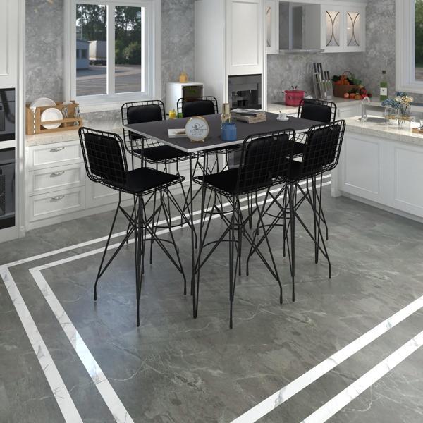 Knsz masa sandalye takımı hem105zengin grisyh 130*070 6 sandalye syhsyh sırt minderli - Image 1
