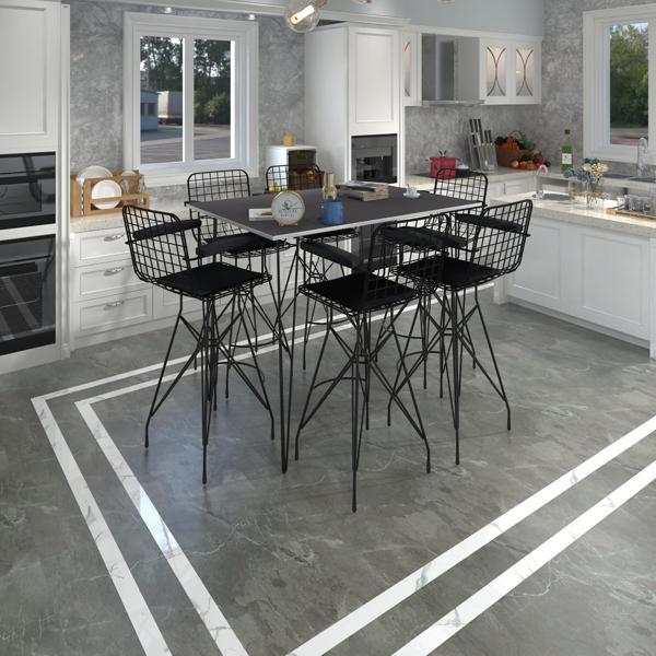 Knsz masa sandalye takımı hem105zengin grisyh 130*090 6 sandalye syhsyh kolçaklı - Image 1