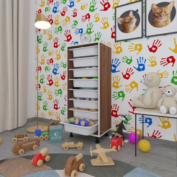Kenzlife sepetli mutfak dolabı ruberu cvz 110x45x30 banyo oyuncak çamaşır beyaz 8 li sepet - Image 1