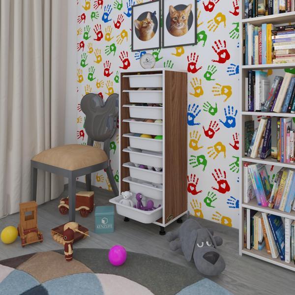 Kenzlife sepetli mutfak dolabı ruberu cvz 122x45x30 banyo oyuncak çamaşır beyaz 9 lu sepet - Image 1