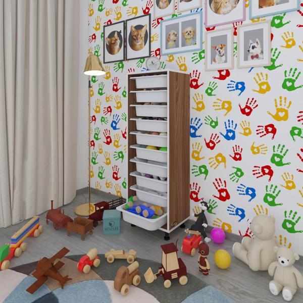 Kenzlife sepetli mutfak dolabı ruberu cvz 134x45x30 banyo oyuncak çamaşır beyaz 10 lu sepet - Image 1