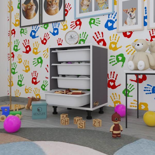 Kenzlife sepetli mutfak dolabı ruberu gri 062x45x30 banyo oyuncak çamaşır beyaz 4 lü sepet - Image 1