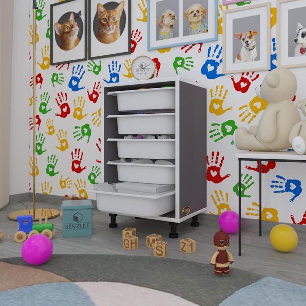 Kenzlife sepetli mutfak dolabı ruberu gri 074x45x30 banyo oyuncak çamaşır beyaz 5 li sepet - Image 1