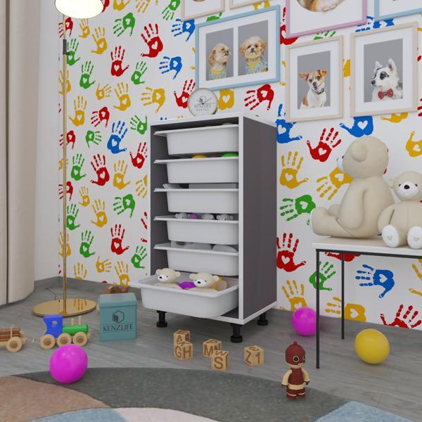 Kenzlife sepetli mutfak dolabı ruberu gri 086x45x30 banyo oyuncak çamaşır beyaz 6 lı sepet - Image 1
