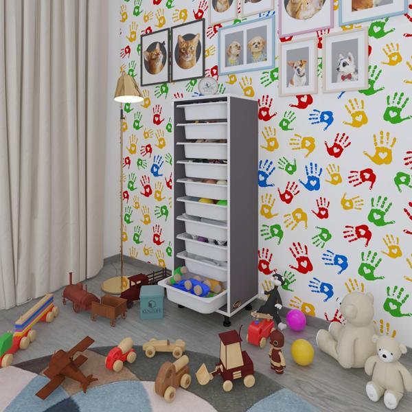 Kenzlife sepetli mutfak dolabı ruberu gri 134x45x30 banyo oyuncak çamaşır beyaz 10 lu sepet - Image 1