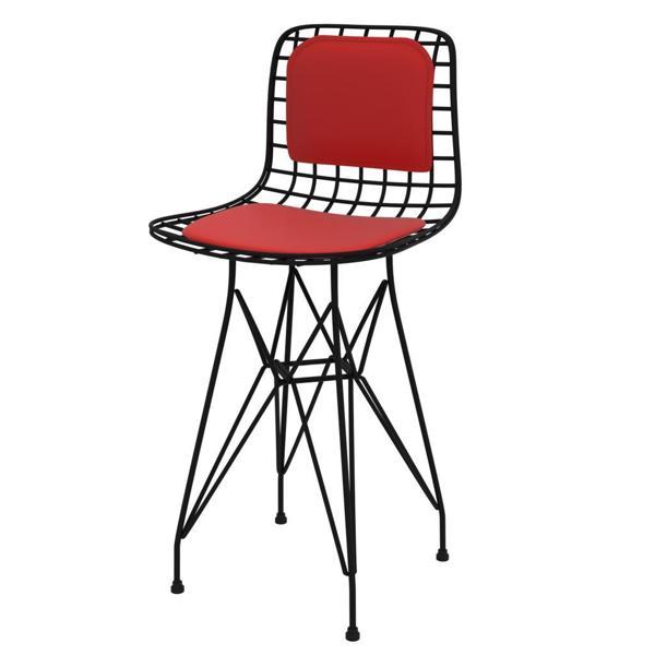 Knsz ufak boy tel bar sandalyesi 1 li uslu syhkrm sırt minderli 55 cm oturma yüksekliği mutfak bahçe cafe ofis - Image 1
