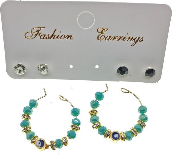 Altın Renk Turkuaz Boncuk Şık Sallantılı El İşi Kombin Küpe - 2241 - Image 1