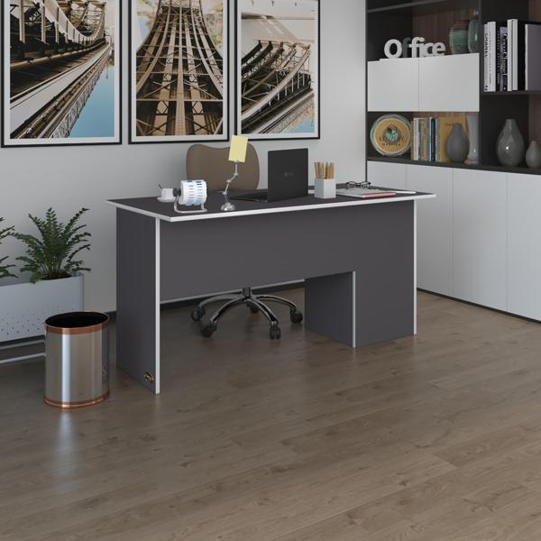 Kenzlife ofis masası miyamoto gri sol 75*160*60 raflı dolap bilgisayar çalışma masası - Image 1