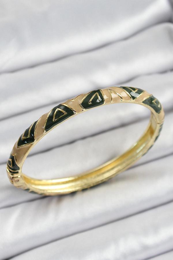 Mineli Pirinç Kahverengi Siyah Geometrik Desenli Kadın Kelepçe - EBJ250620W35693 - Image 1