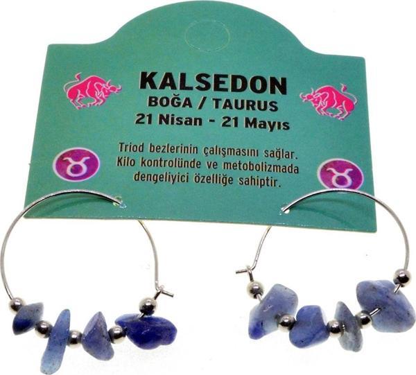 Doğaltaş Boğa Burçu Kalsedon Taşı Burç Küpe - 2334 - Image 1