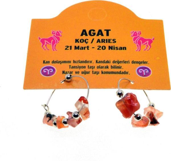 Doğaltaş Koç Burçu Agat Taşı Burç Küpe - 2336 - Image 1