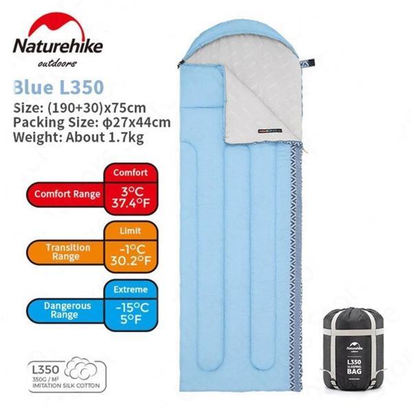 Naturehike L350 Zarf Tarzı Kapüşonlu Uyku Tulumu -15°C MAVİ-Right - Image 1