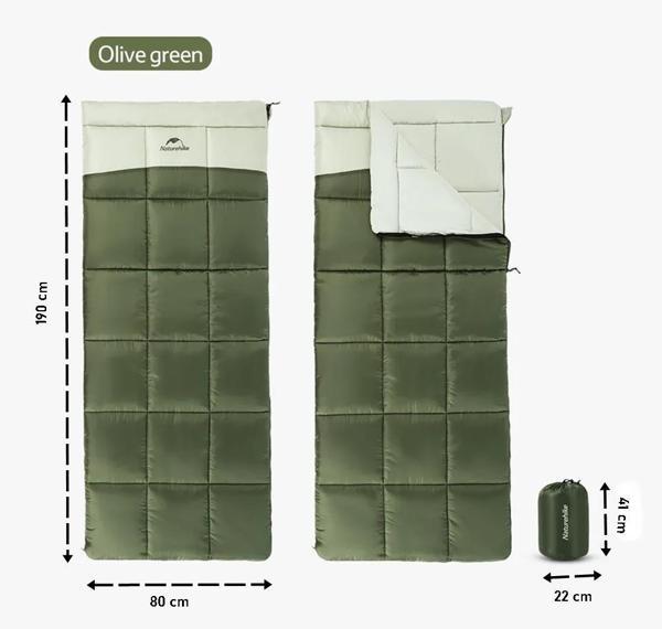 Naturehike LT250 Zarf Tarzı Pamuklu Uyku Tulumu -11°C Army Green-Left - Image 1