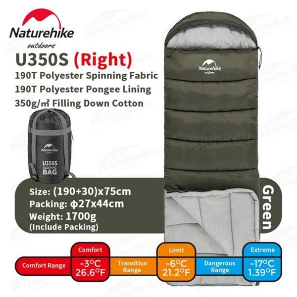 Naturehike U350S Zarf Tarzı Kapüşonlu Uyku Tulumu -17°C HAKİ-Right - Image 1