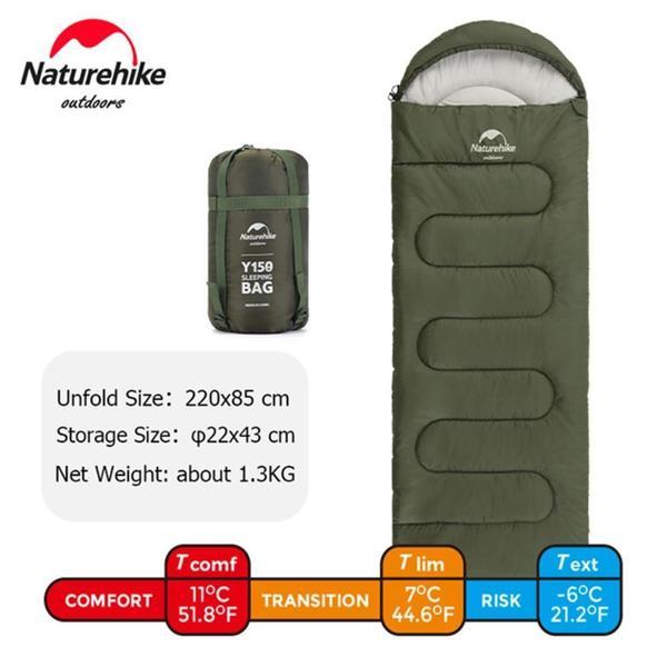 Naturehike Y150L Zarf Tarzı Kapüşonlu Pamuklu Uyku Tulumu -6°C YEŞİL-Right - Image 1