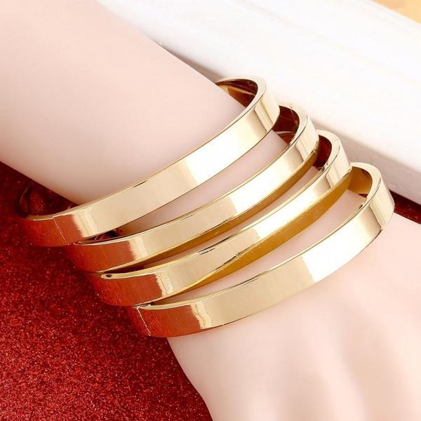 Düz Kartier Model Bileklik Gold Renk Kelepçe - 238 - Image 1
