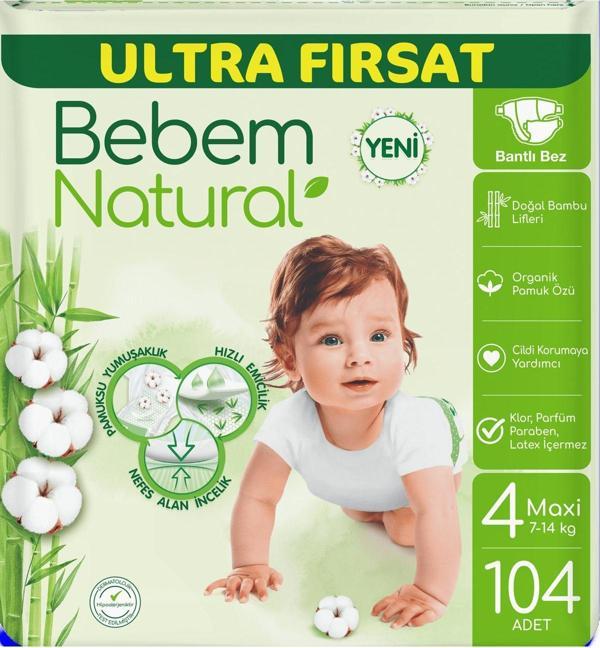 Bebem Natural Bebek Bezi Ultra Fırsat Paketi Maxi 4 No 104 lü - Image 1