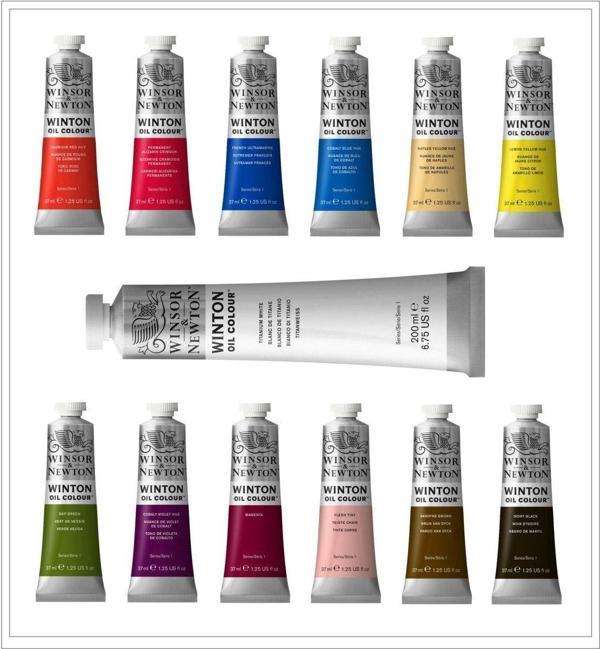 Winsor & Newton Winton 12 Renk 37ml + 200 Ml. Titanium White Premium Yağlıboya Seti Winton 12+1 - Image 1